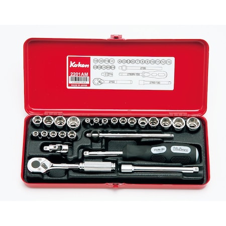 Ko-Ken Socket set 6 Point 25 pieces 1/4 Sq. Drive 2201AM